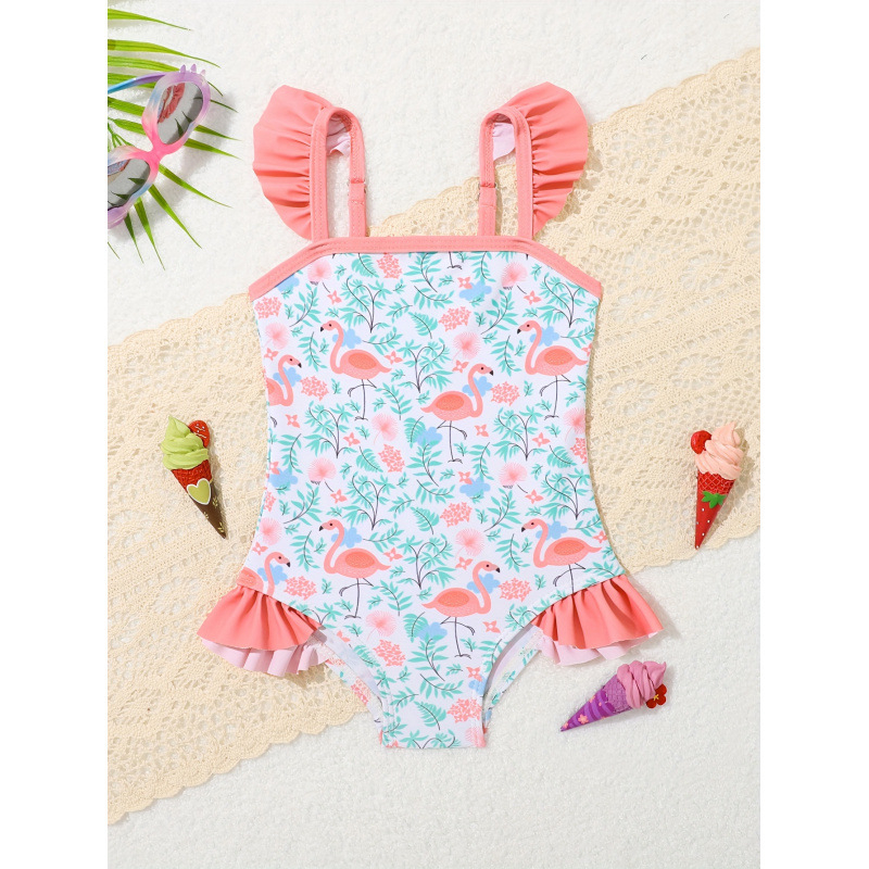 Bērnu viengabala peldkostīms ar ziedu rakstu, ātri žūst, slaids piegriezums, audums Milk Protein Fiber (51-70%)