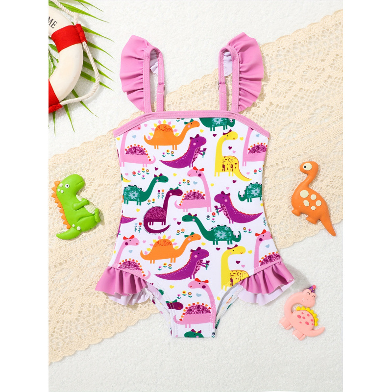 Bērnu viengabala peldkostīms ar ziedu rakstu, ātri žūst, slaids piegriezums, audums Milk Protein Fiber (51-70%)