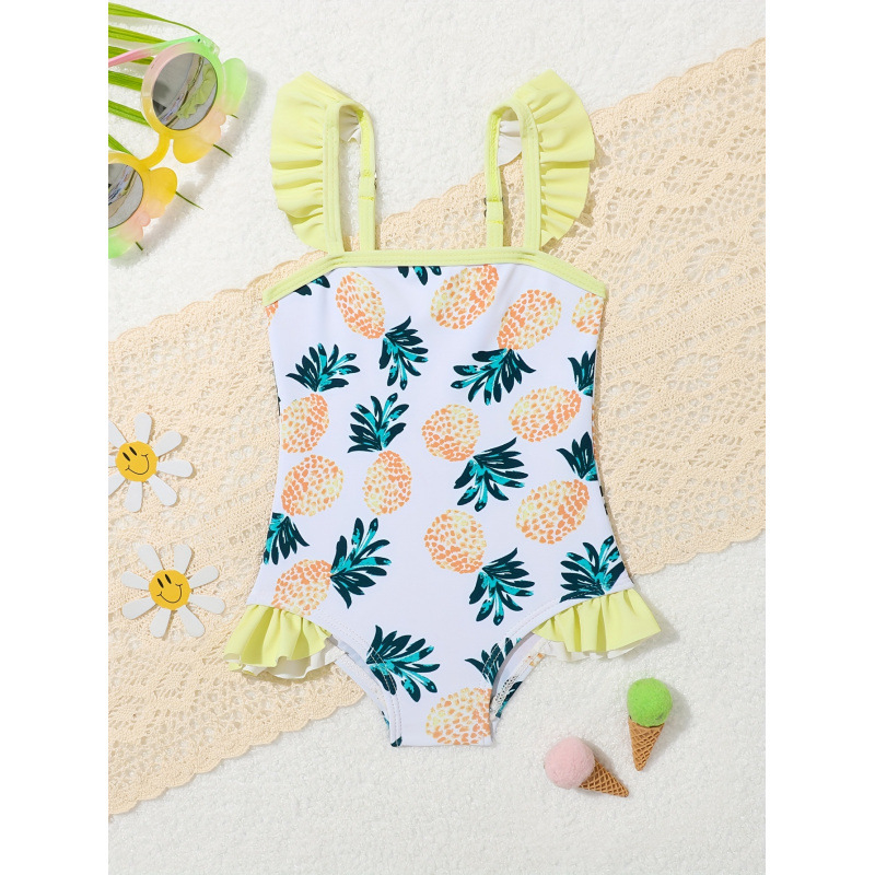 Bērnu viengabala peldkostīms ar ziedu rakstu, ātri žūst, slaids piegriezums, audums Milk Protein Fiber (51-70%)