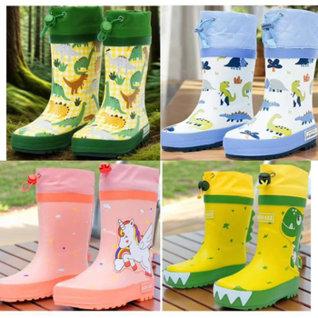 Детски гумени ботуши за дъжд с дръжка и карикатурен принт (гума; дръжка; средна височина до коляното; плосък ток;унисекс)
