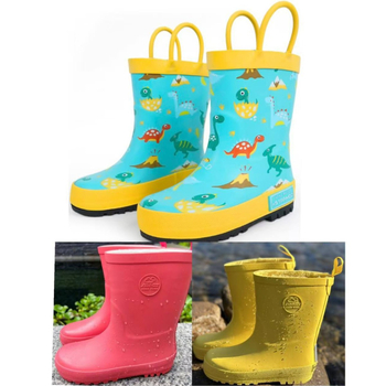 Детски гумени ботуши за дъжд с дръжка и карикатурен принт (гума; дръжка; средна височина до коляното; плосък ток;унисекс)