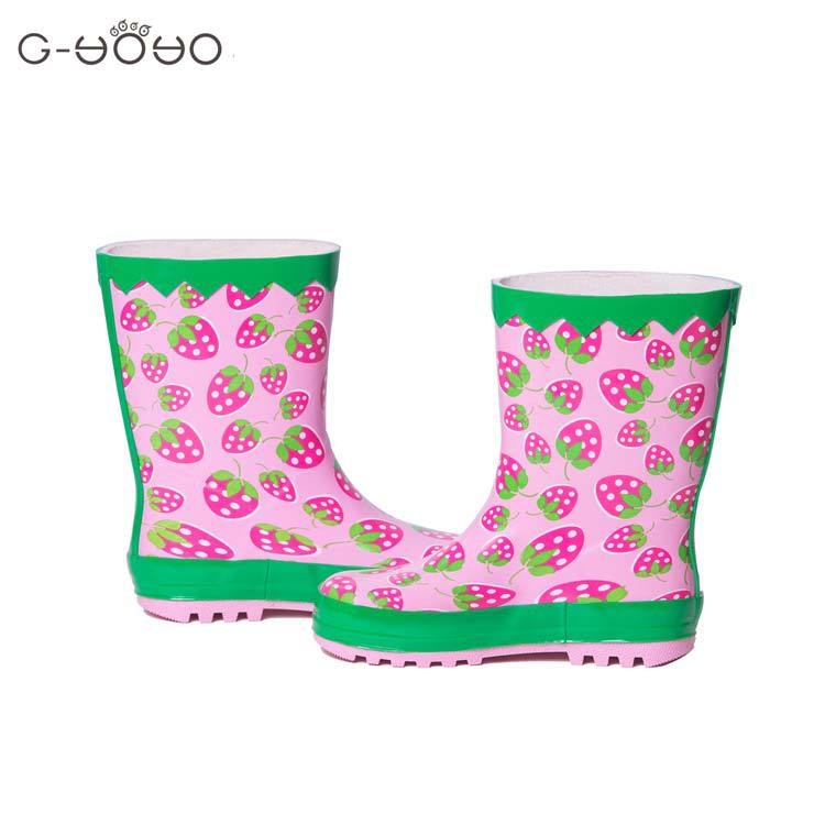 Детски гумени ботуши за дъжд с дръжка и карикатурен принт (гума; дръжка; средна височина до коляното; плосък ток;унисекс)
