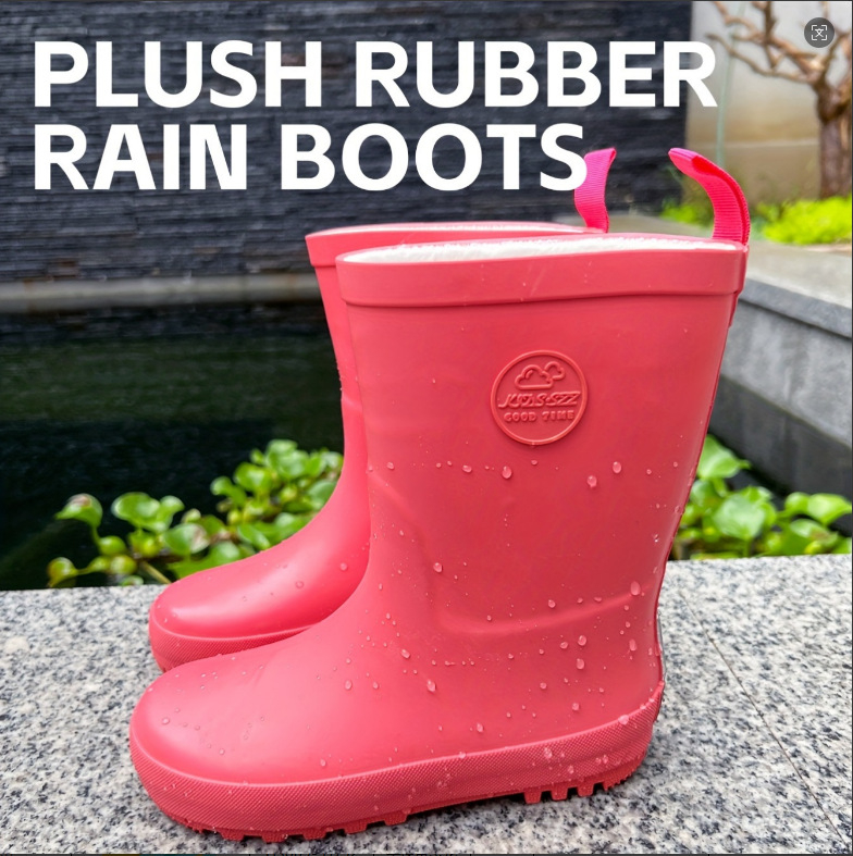 Детски гумени ботуши за дъжд с дръжка и карикатурен принт (гума; дръжка; средна височина до коляното; плосък ток;унисекс)