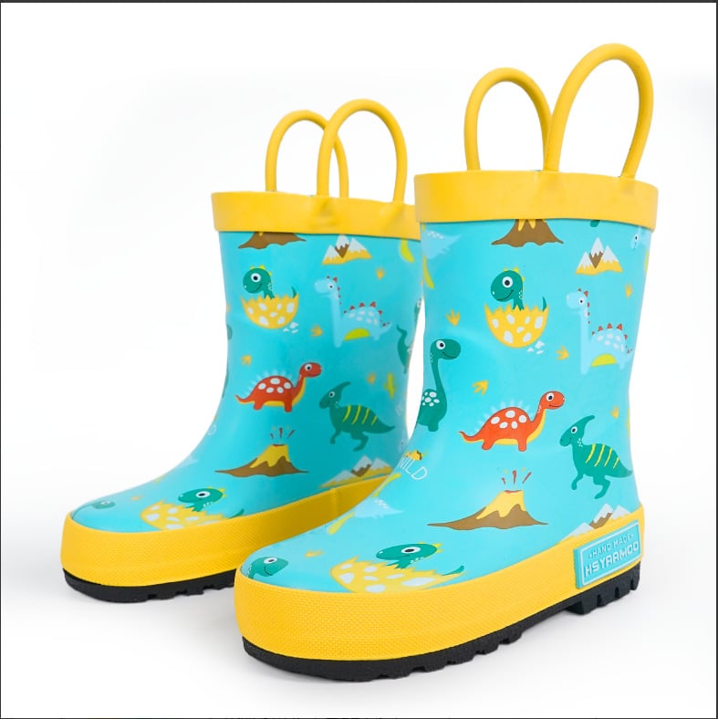 Детски гумени ботуши за дъжд с дръжка и карикатурен принт (гума; дръжка; средна височина до коляното; плосък ток;унисекс)