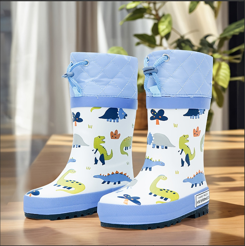 Детски гумени ботуши за дъжд с дръжка и карикатурен принт (гума; дръжка; средна височина до коляното; плосък ток;унисекс)