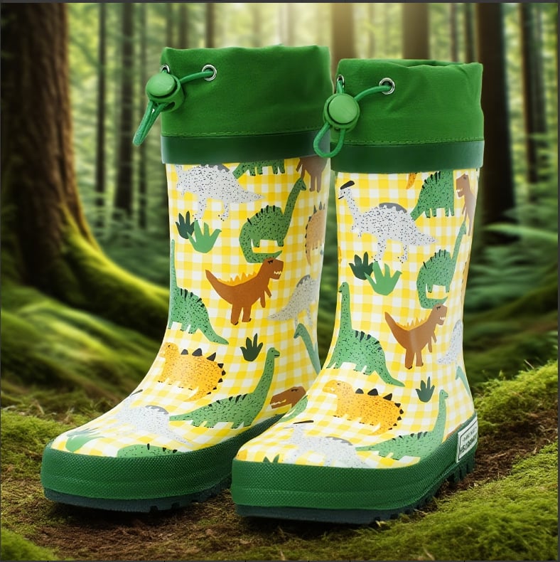 Детски гумени ботуши за дъжд с дръжка и карикатурен принт (гума; дръжка; средна височина до коляното; плосък ток;унисекс)