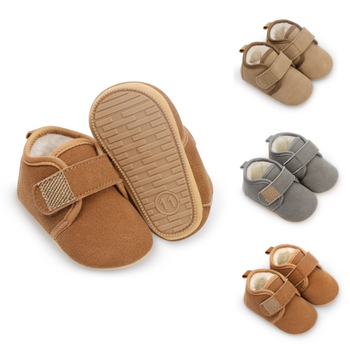 Детски зимни обувки за 12–36 месеца, подплатени с флис, горна част от памук, противохлъзгаща мека гумена подметка, лепенка, корейски стил