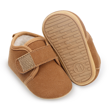 Детски зимни обувки за 12–36 месеца, подплатени с флис, горна част от памук, противохлъзгаща мека гумена подметка, лепенка, корейски стил