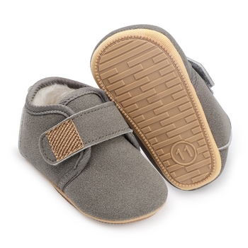 Детски зимни обувки за 12–36 месеца, подплатени с флис, горна част от памук, противохлъзгаща мека гумена подметка, лепенка, корейски стил