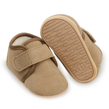 Детски зимни обувки за 12–36 месеца, подплатени с флис, горна част от памук, противохлъзгаща мека гумена подметка, лепенка, корейски стил