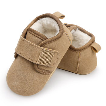 Детски зимни обувки за 12–36 месеца, подплатени с флис, горна част от памук, противохлъзгаща мека гумена подметка, лепенка, корейски стил