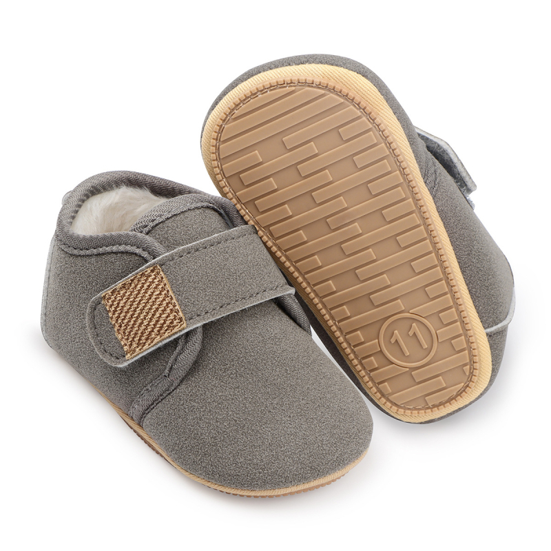 Детски зимни обувки за 12–36 месеца, подплатени с флис, горна част от памук, противохлъзгаща мека гумена подметка, лепенка, корейски стил