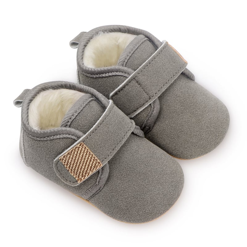 Детски зимни обувки за 12–36 месеца, подплатени с флис, горна част от памук, противохлъзгаща мека гумена подметка, лепенка, корейски стил