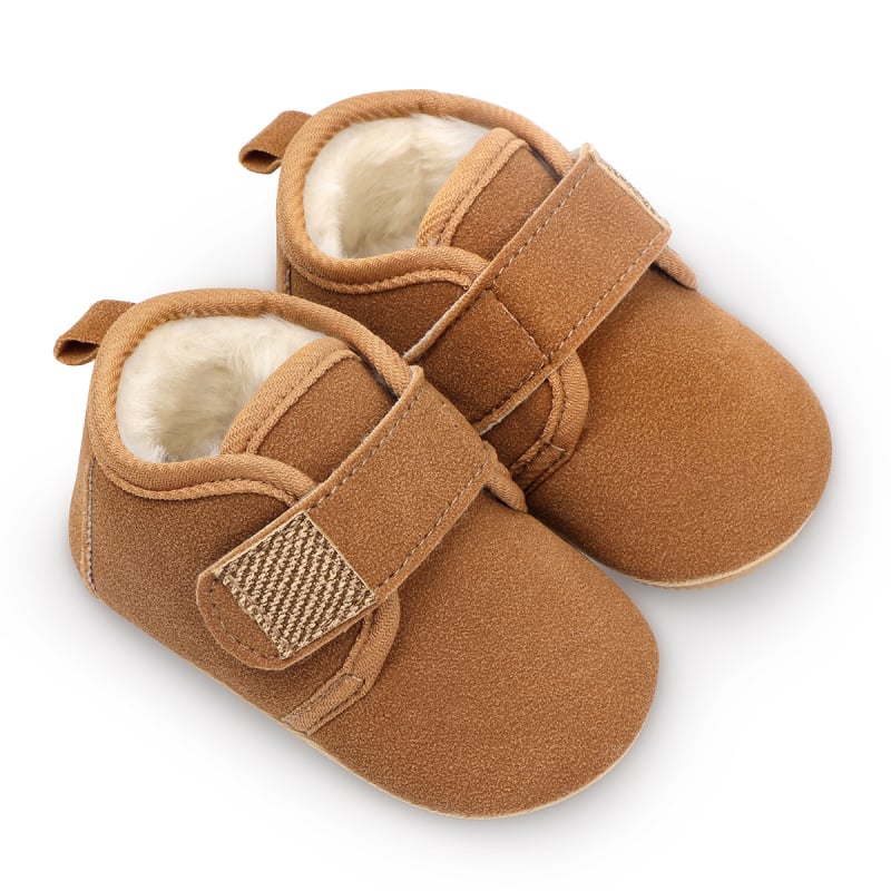 Детски зимни обувки за 12–36 месеца, подплатени с флис, горна част от памук, противохлъзгаща мека гумена подметка, лепенка, корейски стил