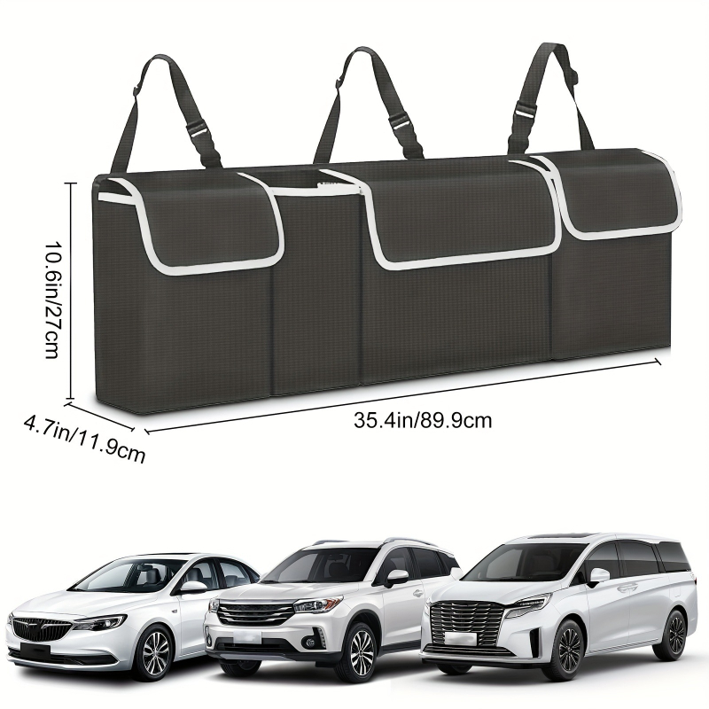 Automobilio galinės sėdynės pakabinamas organizatorius su 4 didelėmis kišenėmis – PVC medžiaga, universalus pritaikymas, 2025 m. leidimas