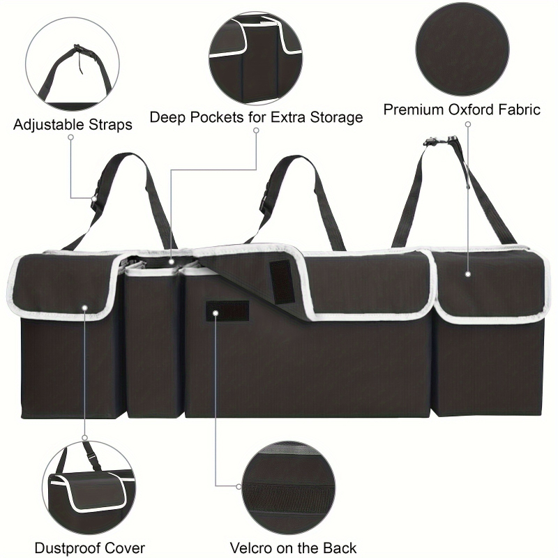 Automobilio galinės sėdynės pakabinamas organizatorius su 4 didelėmis kišenėmis – PVC medžiaga, universalus pritaikymas, 2025 m. leidimas