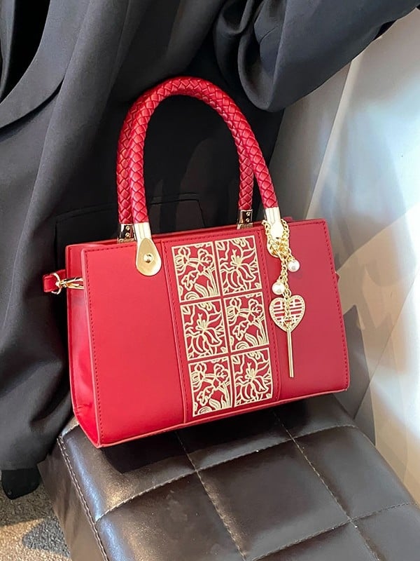 Menyasszonyi PU tote táska, városi egyszerű stílus, függőleges négyzet alakú forma, cipzáras zárás