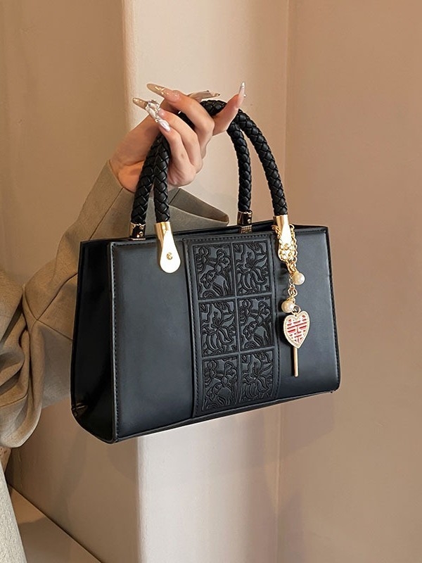 Menyasszonyi PU tote táska, városi egyszerű stílus, függőleges négyzet alakú forma, cipzáras zárás