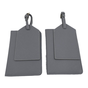 Σετ θήκης διαβατηρίου και ετικέτας αποσκευών (2 τεμάχια) – Υλικό PU, γεωμετρικό σχέδιο, μάρκα Hoshino, για ταξίδια, Άνοιξη 2024