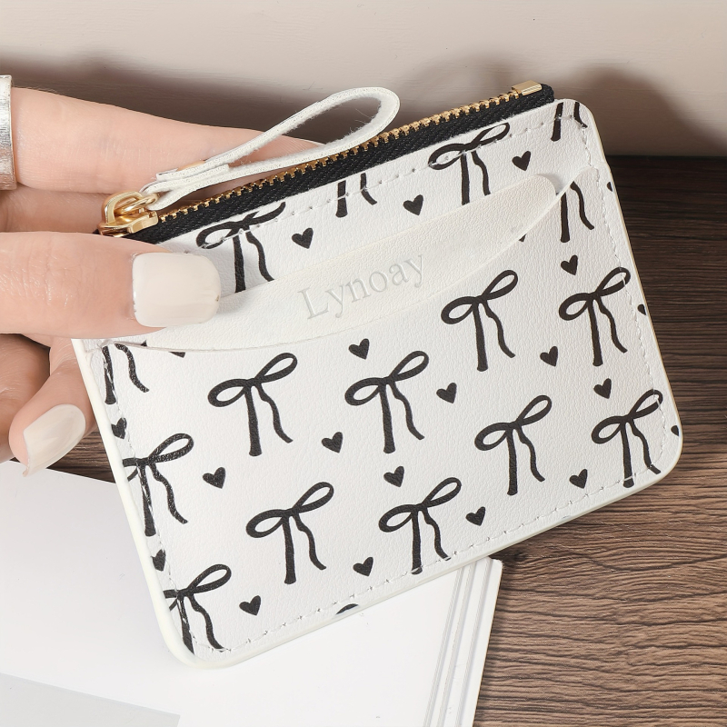 Λιτή θήκη πορτοφόλι για κάρτες με φερμουάρ, γεωμετρικός σχεδιασμός, PVC εξωτερικό, PU επένδυση