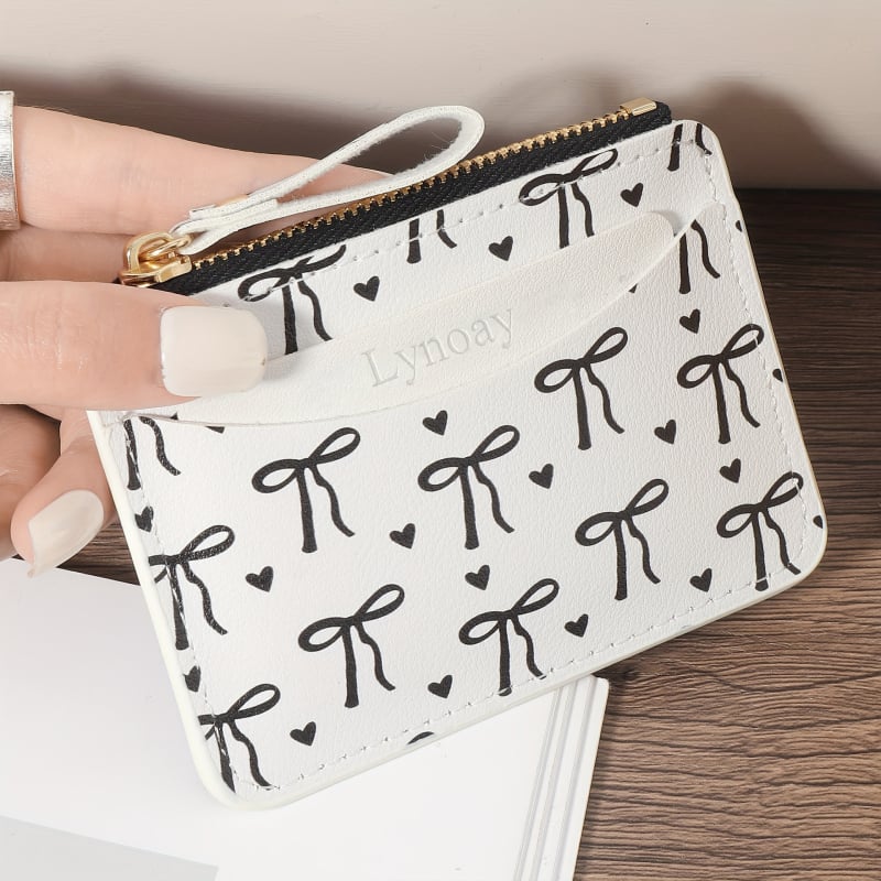 Λιτή θήκη πορτοφόλι για κάρτες με φερμουάρ, γεωμετρικός σχεδιασμός, PVC εξωτερικό, PU επένδυση