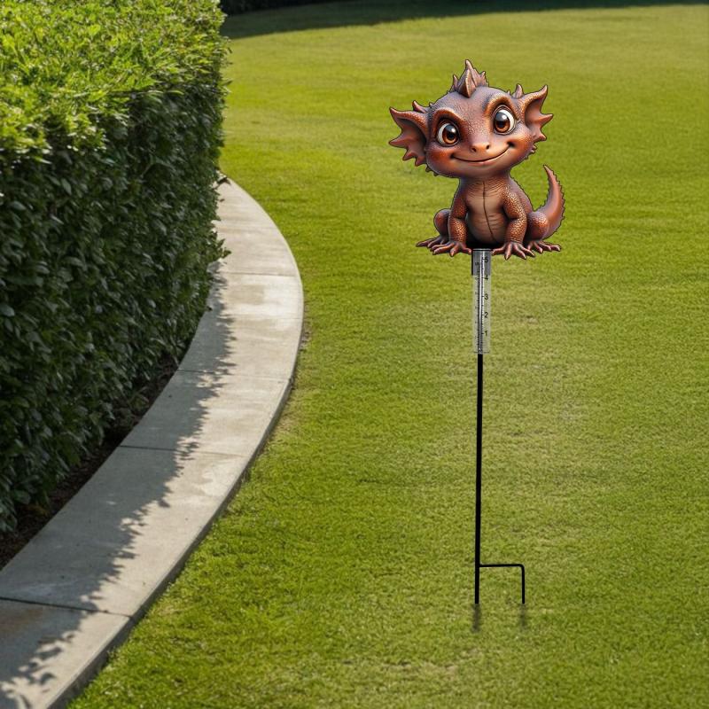 Ruino dzelzs lietusmērītājs pūķa formā, mūsdienīgs metāla lietus mērītājs dārzam, kods Clyq-0085