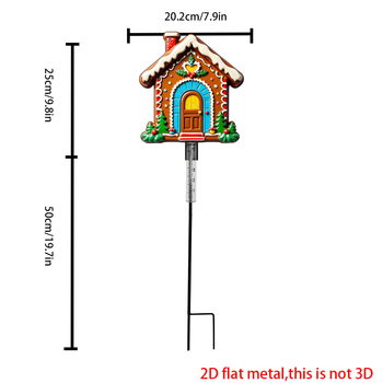 Градински измервател за дъжд от метал, стил модерен, с силует на джинджифилова къща и коледно дърво; марка Ruino, код на продукта Clyq-0259
