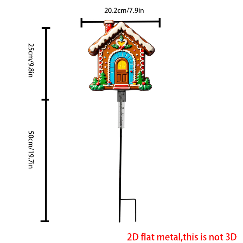 Metāla dārza lietus mērītājs modernā stilā ar meduļu mājas siluetu un Ziemassvētku eglītes motīvu; zīmols Ruino, produkta kods Clyq-0259