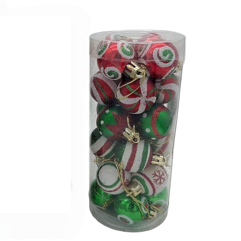 NJN πλαστικές χριστουγεννιάτικες μπάλες για κρεμαστό δέντρο — 24 τεμάχια, με εκτύπωση