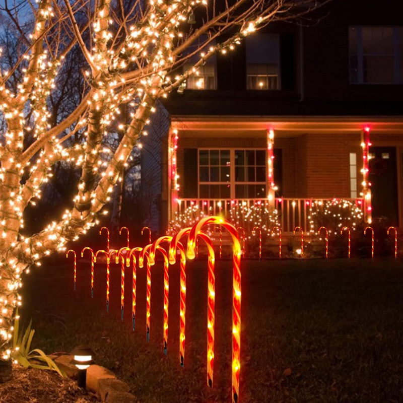 Candy Cane Ηλιακή Χριστουγεννιάτικη Λάμπα Κήπου Με 10 Φώτα, IP65 Αδιάβροχο, Είσοδος ≤36V, Έλεγχος Με Κουμπί