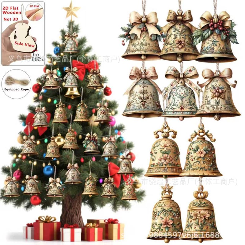 Fából készült karácsonyi harang – rajzfilmszerű stílus; kód: XH-841; Anyag: fa; Karácsony