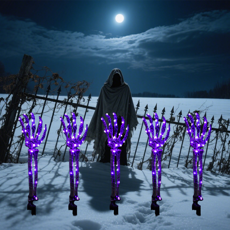 LED lampiņa ar spoku roku zemes iedēšanai – dārza dekors Halovīniem, ūdensizturīga IP55, 8W, Jauda: baterija/USB/saules, Vadība: pogas