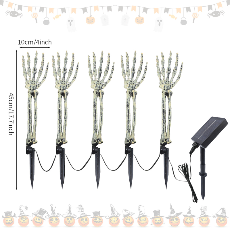 LED lampiņa ar spoku roku zemes iedēšanai – dārza dekors Halovīniem, ūdensizturīga IP55, 8W, Jauda: baterija/USB/saules, Vadība: pogas