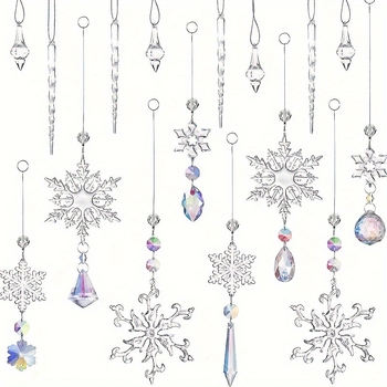 Σετ 16 τεμαχίων κρυστάλλινων χιονονιφάδων για κρέμασμα, μοντέρνο μινιμαλιστικό στυλ, συσκευασία σε χαρτονένιο κουτί, Κωδικός GJ2024518