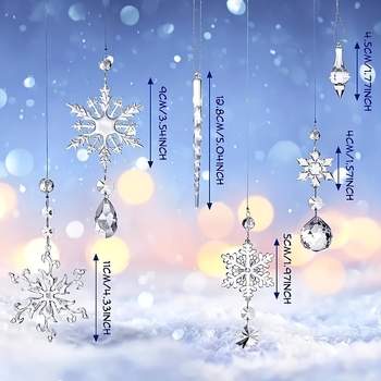 Σετ 16 τεμαχίων κρυστάλλινων χιονονιφάδων για κρέμασμα, μοντέρνο μινιμαλιστικό στυλ, συσκευασία σε χαρτονένιο κουτί, Κωδικός GJ2024518