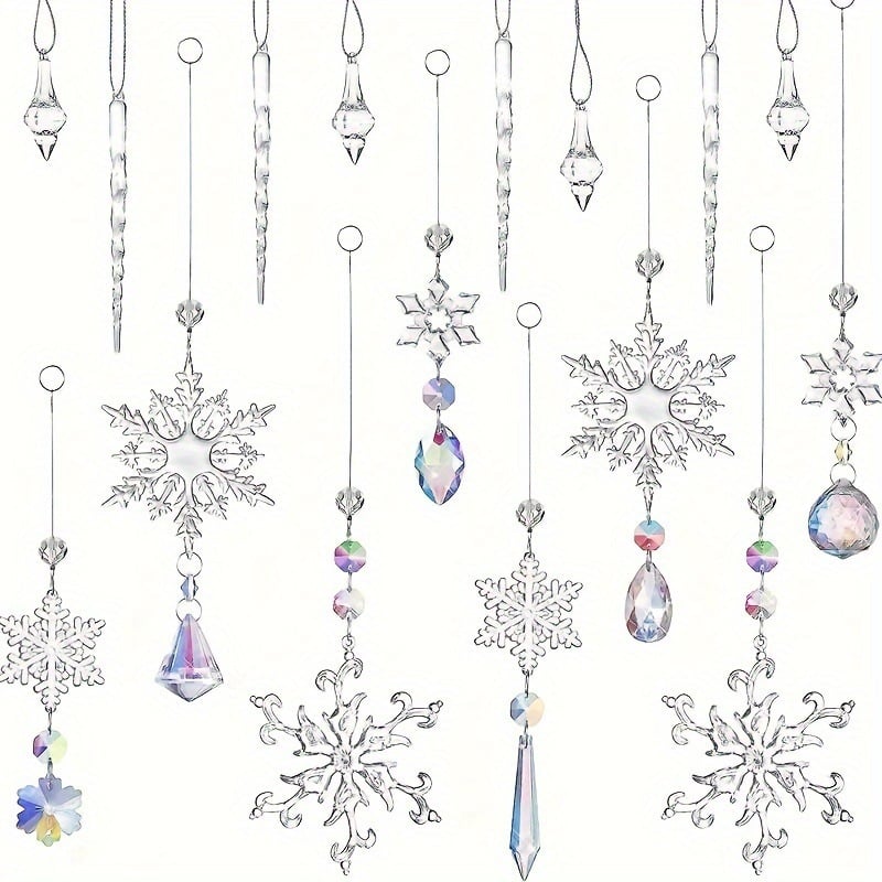 Σετ 16 τεμαχίων κρυστάλλινων χιονονιφάδων για κρέμασμα, μοντέρνο μινιμαλιστικό στυλ, συσκευασία σε χαρτονένιο κουτί, Κωδικός GJ2024518