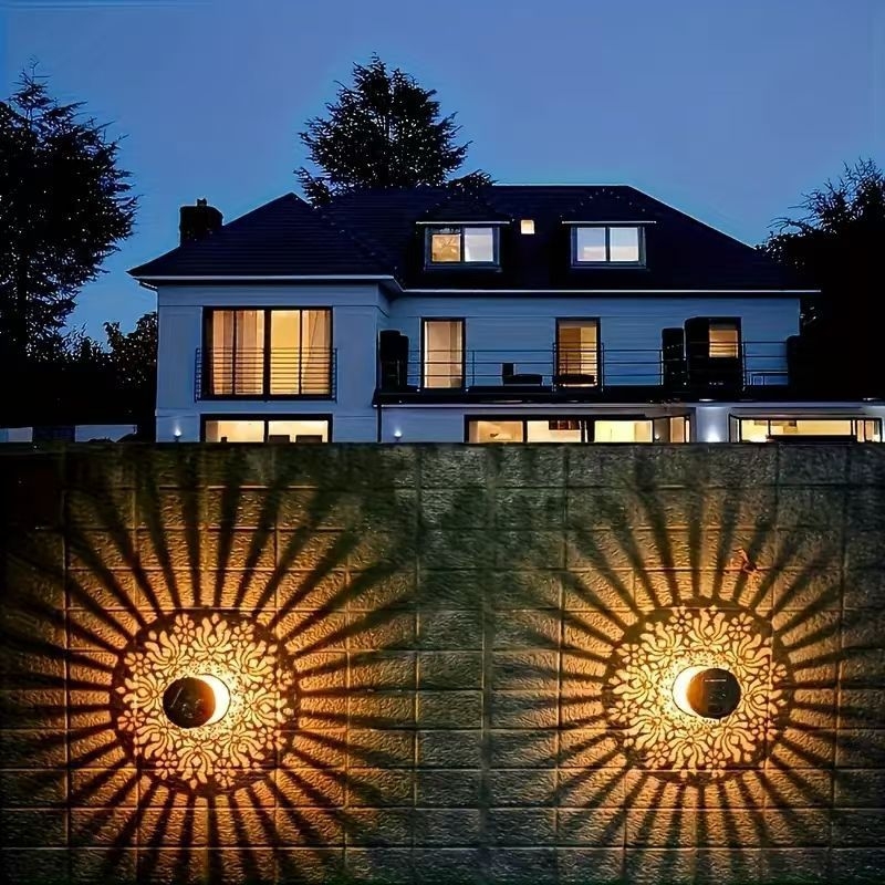 Saules enerģijas sienas gaismeklis no dzelzs, minimālisma modernā stilā, ārējai lietošanai un balkonam — dekors.