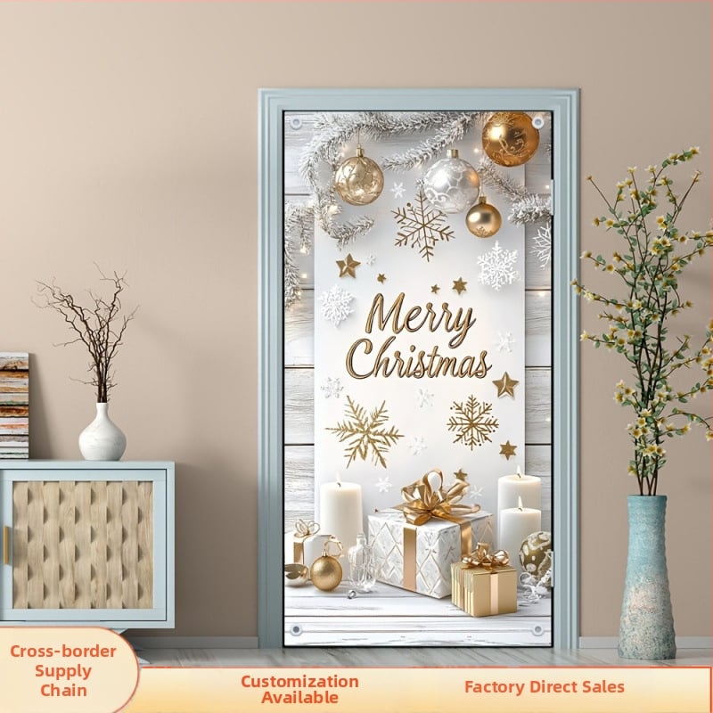Ajtó minta karácsonyi témájú banner, ajándékzacskó design, poliészter anyag, zászlórúd nélkül