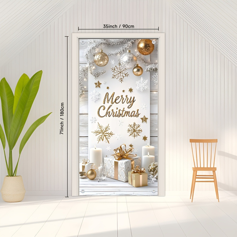 Ajtó minta karácsonyi témájú banner, ajándékzacskó design, poliészter anyag, zászlórúd nélkül