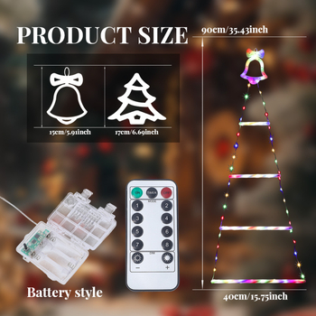 Коледна LED светлина с триъгълна стълба за украса на елха, IP44, 10000 lm, 3000K, батерийна кутия