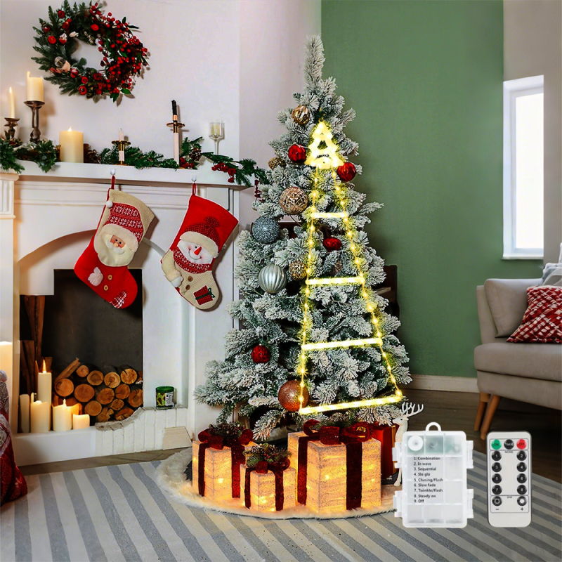 Χριστουγεννιάτικο LED φως με τριγωνική σκάλα για διακόσμηση δέντρου, IP44, 10000 lm, 3000K, θήκη μπαταρίας