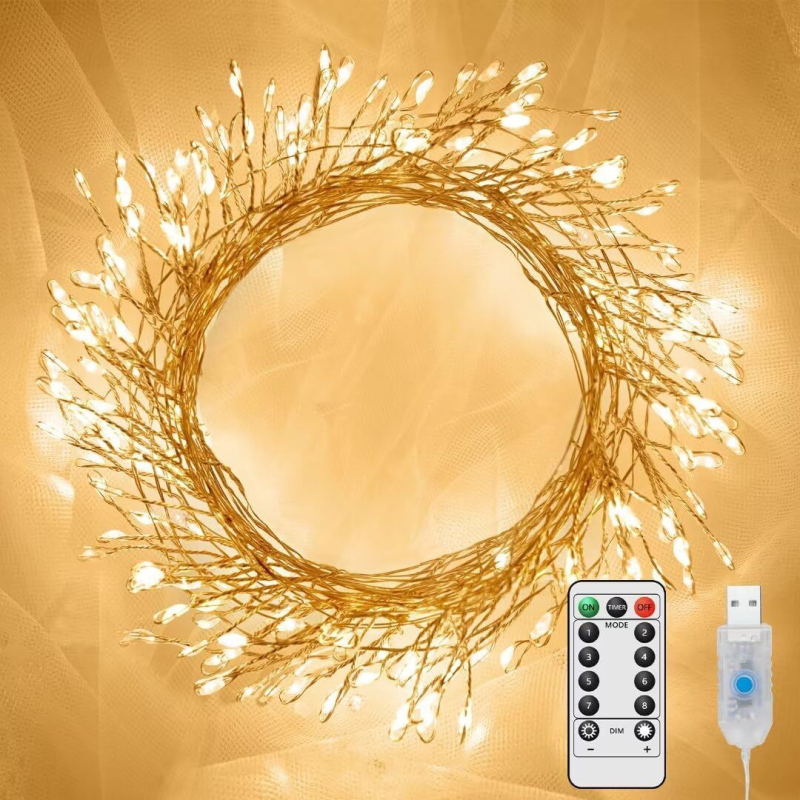 Сватбена LED светлинна нишка от медна тел, сърцевидна форма, USB захранване, дистанционно управление, 5V, IP44, 50–200 светодиода