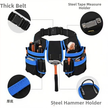 Ζώνη εργαλείων για ηλεκτροτεχνίτες – Πολυλειτουργική, έτοιμη προς χρήση, αντιολισθητικές σιλικόονιες κουκίδες, ύφασμα denim