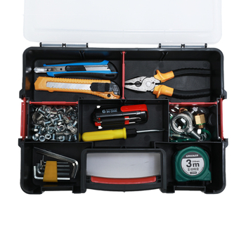 Πλαστικό κιβώτιο εργαλείων με χειρολαβή, τριών επιπέδων, με δυνατότητα στοίβαξης, πολλαπλά διαμερίσματα και αποσπώμενος διαχωριστής