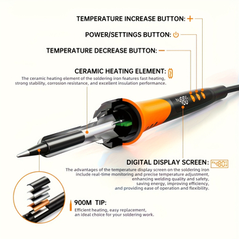 Eiropas standarta digitālais lodāmurs komplekts ar displeju, 9-1 komplekts ar 5 uzgaljiem lodēšanai un remontam (plastmasas rokturis; 220V; Lodēšanai un remontam)