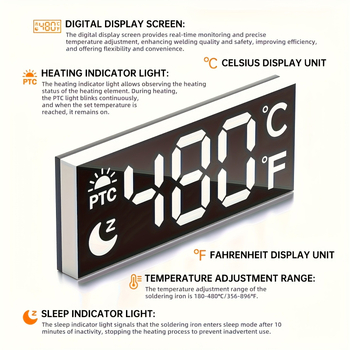 Eiropas standarta digitālais lodāmurs komplekts ar displeju, 9-1 komplekts ar 5 uzgaljiem lodēšanai un remontam (plastmasas rokturis; 220V; Lodēšanai un remontam)