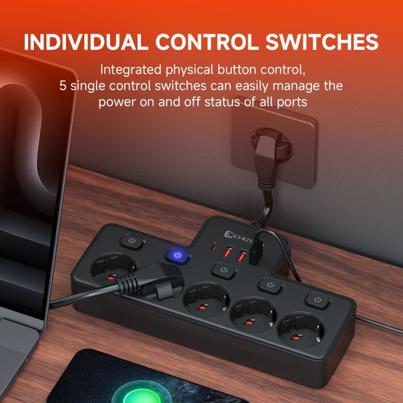 Kaidi Xin Europska standardna utičnica, 10A, AC110-250V, Bakreni Vodiči, PC Kućište