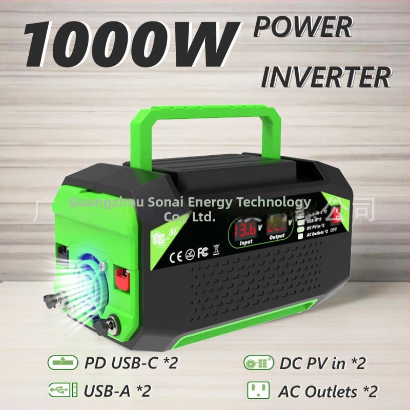 Автомобилен инвертор 600W/1000W, 12V вход, 110V/220V изход, дигитален дисплей, 2 USB порта, 2 Type-C порта, 2 универсални гнезда