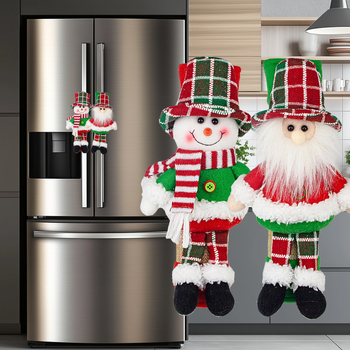 Karácsonyi hűtőszekrény-huzat Mikulással és hóemberrel, aranyos babafigurás otthoni dekoráció (Cikkszám: 25020; Anyag: Poliészter; Márka: Qianhong Gifts; Stílus: Európai; Karácsonyra)