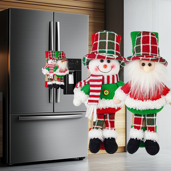 Karácsonyi hűtőszekrény-huzat Mikulással és hóemberrel, aranyos babafigurás otthoni dekoráció (Cikkszám: 25020; Anyag: Poliészter; Márka: Qianhong Gifts; Stílus: Európai; Karácsonyra)